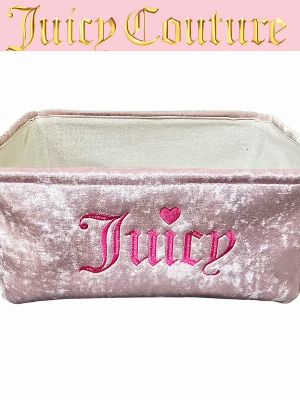 Juicy Couture Home Signature Heart Logo Velour Decorative Storage Basket